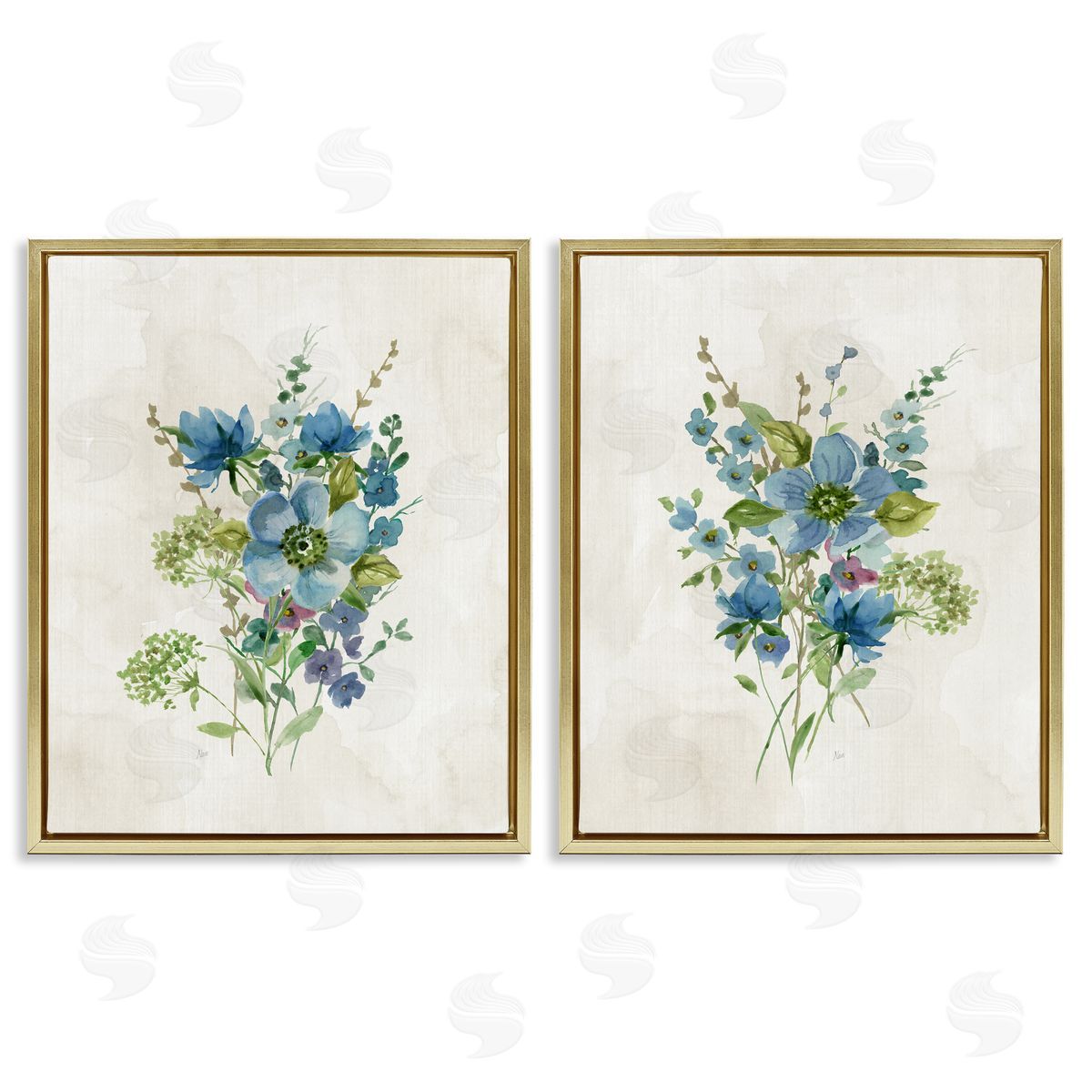 Delicate Blossom Bundles Gold Floating Frame Canvas Wall Art, Home Decor by Nan