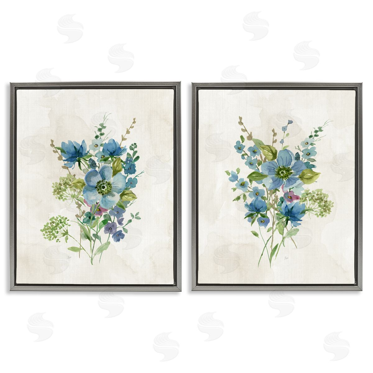 Delicate Blossom Bundles Grey Floating Frame Canvas Wall Art, Home Decor by Nan