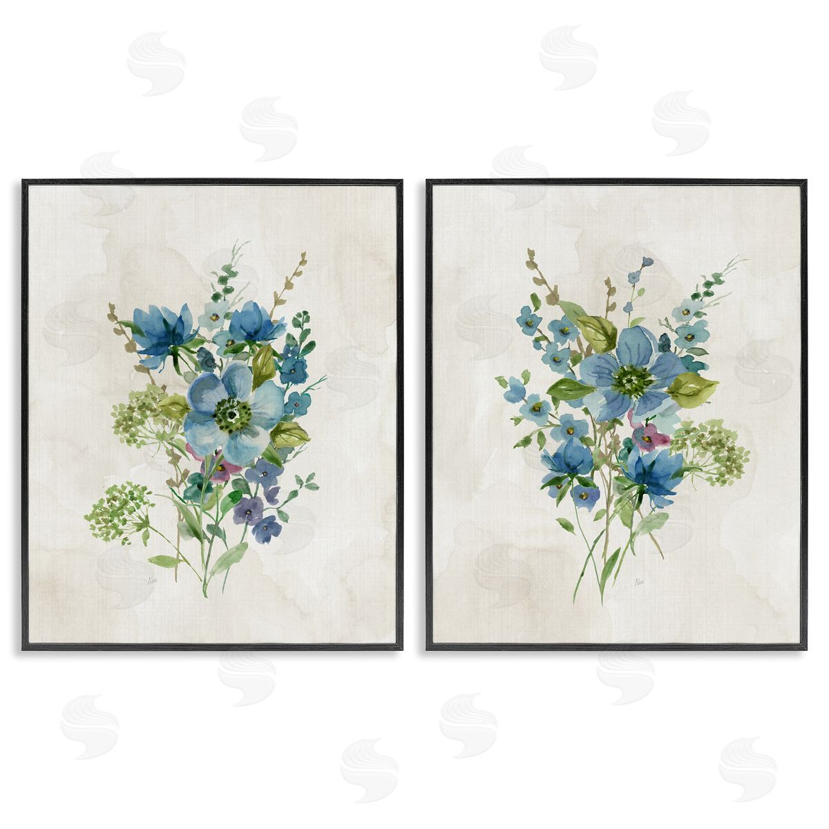 Delicate Blossom Bundles Black Frame Print Wall Art, Home Decor by Nan