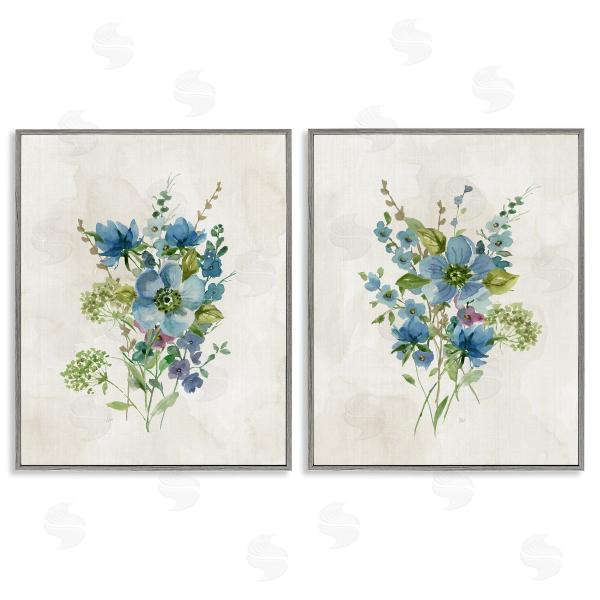 Delicate Blossom Bundles Grey Frame Print Wall Art, Home Decor by Nan