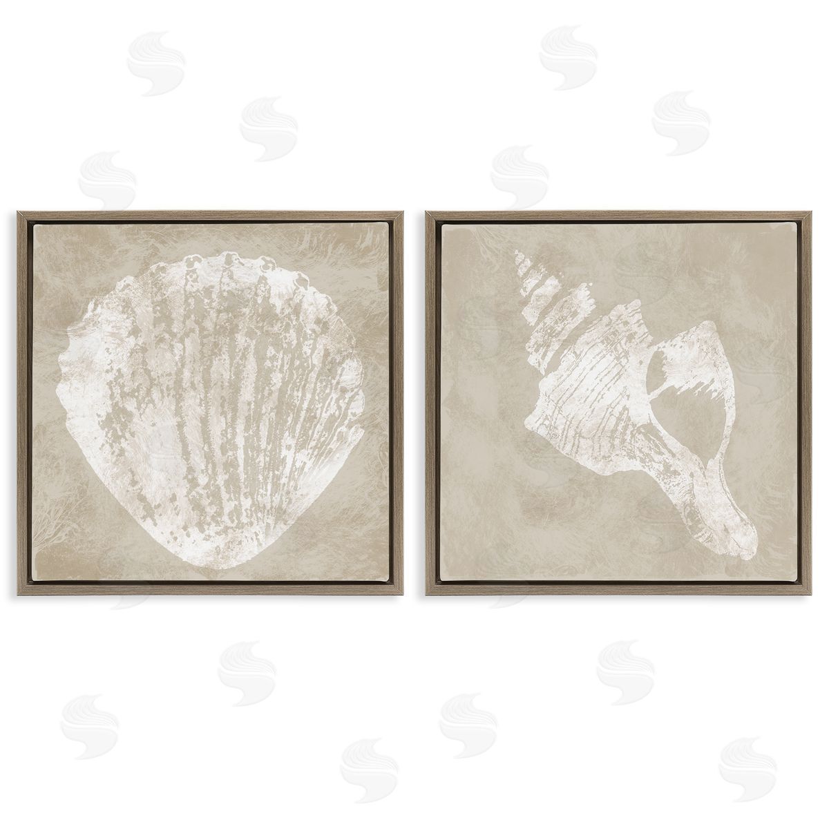 Rustic Abstract Seashells Brown Floating Frame Canvas Wall Art, Home Decor by Carol Robinson