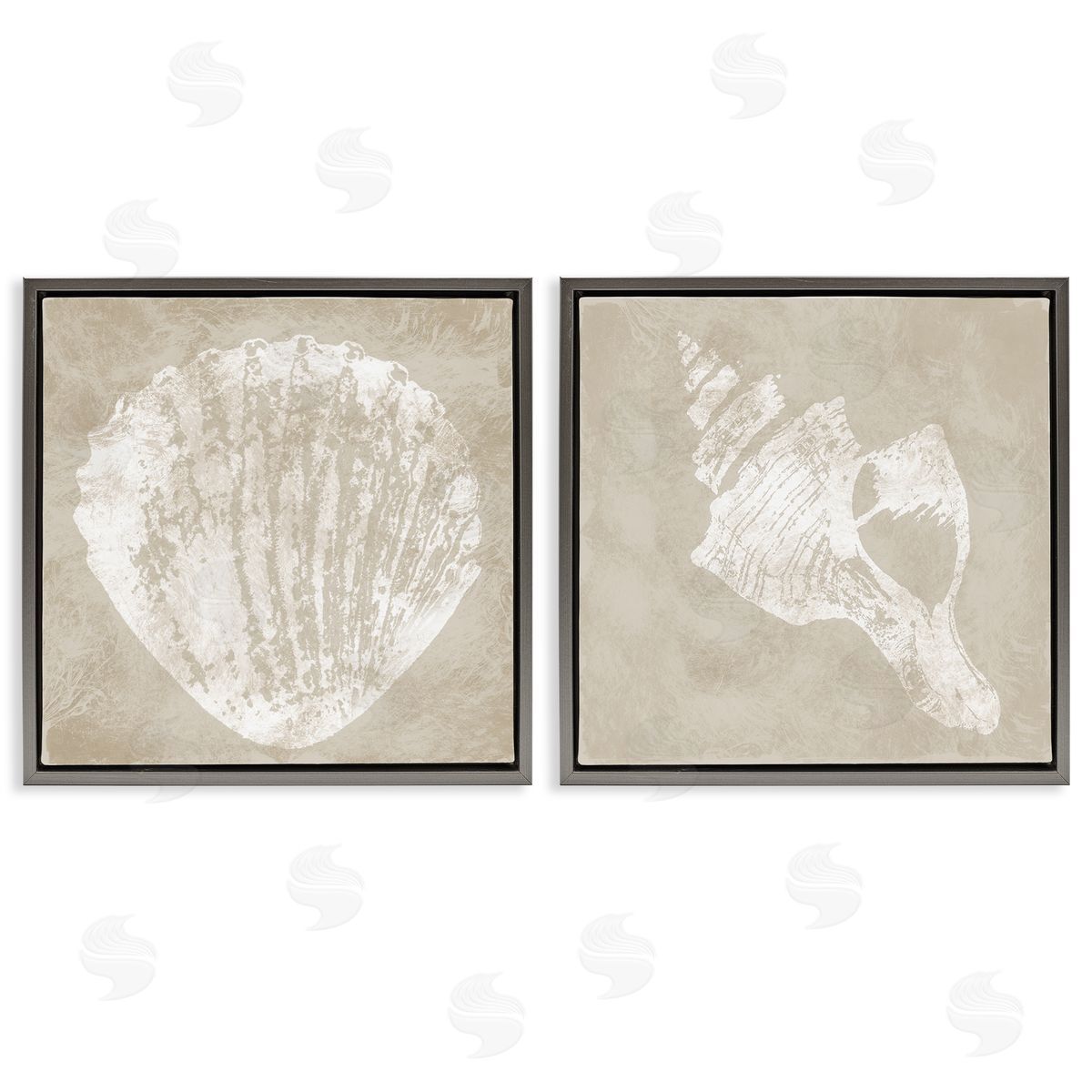 Rustic Abstract Seashells Grey Floating Frame Canvas Wall Art, Home Decor by Carol Robinson