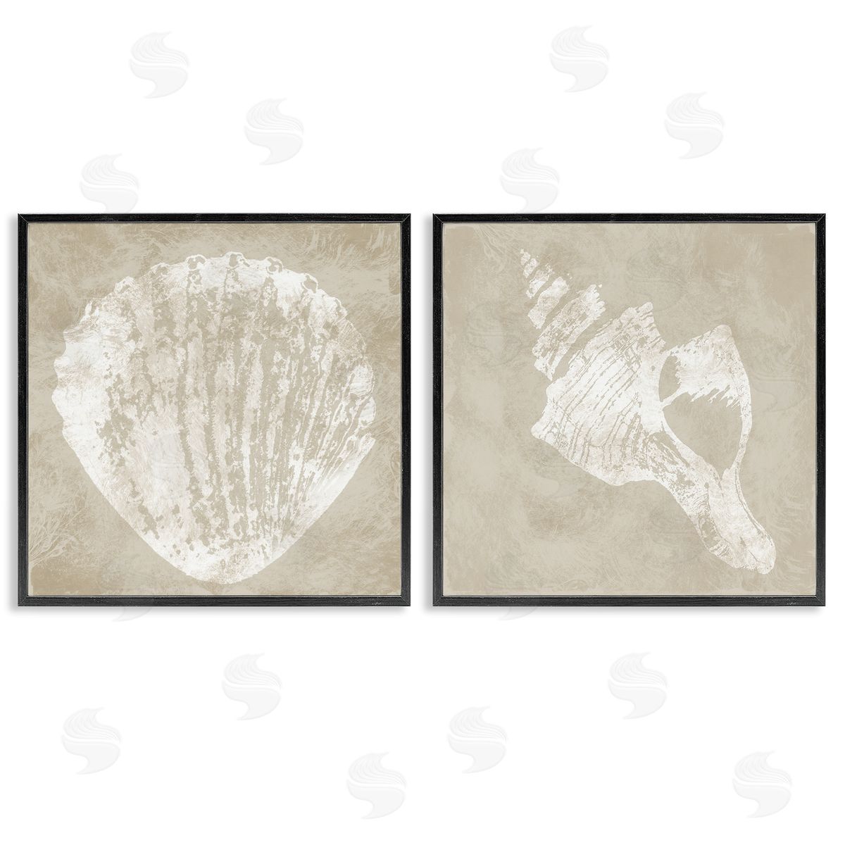 Rustic Abstract Seashells Black Frame Print Wall Art, Home Decor by Carol Robinson