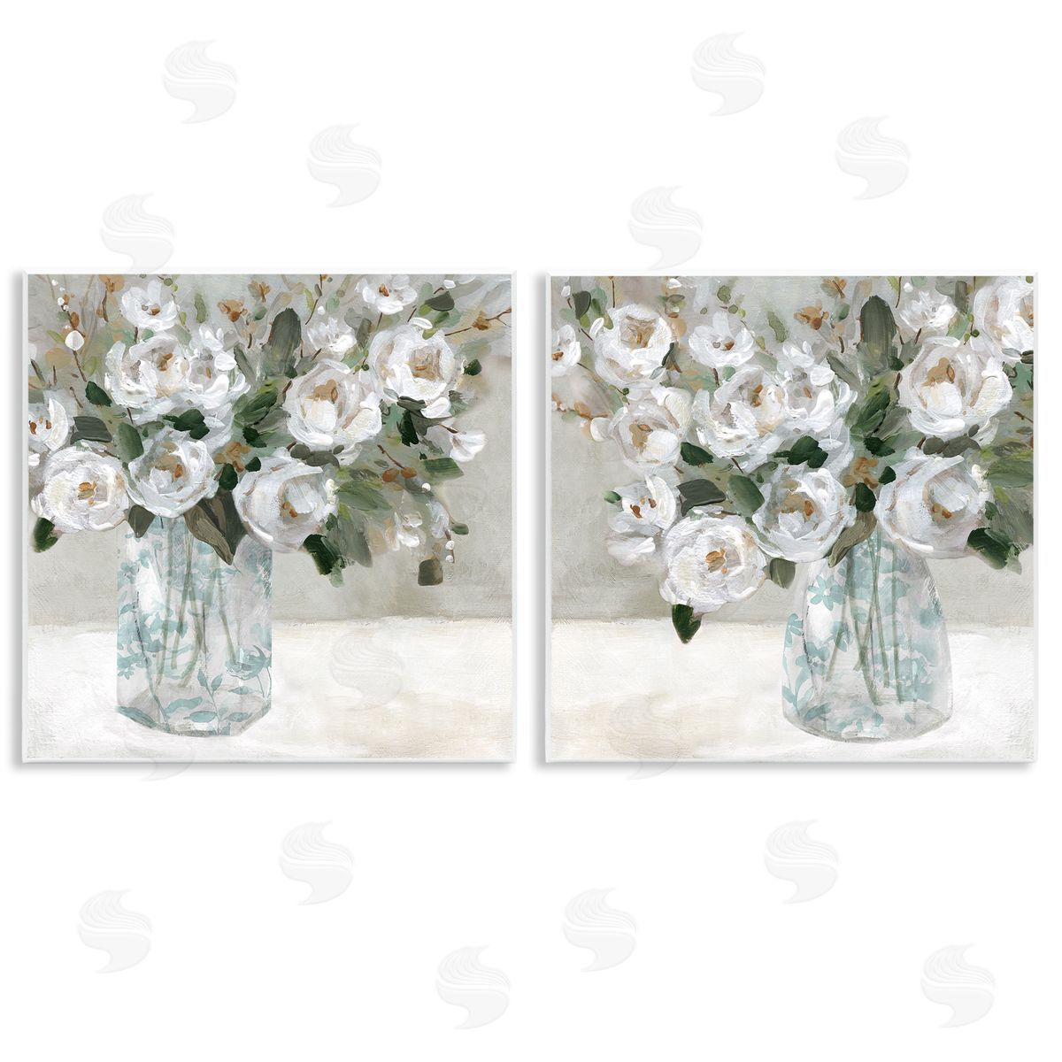 Blooming White Rose Bouquets Wood Plaque Wall Art, Home Decor by Carol Robinson
