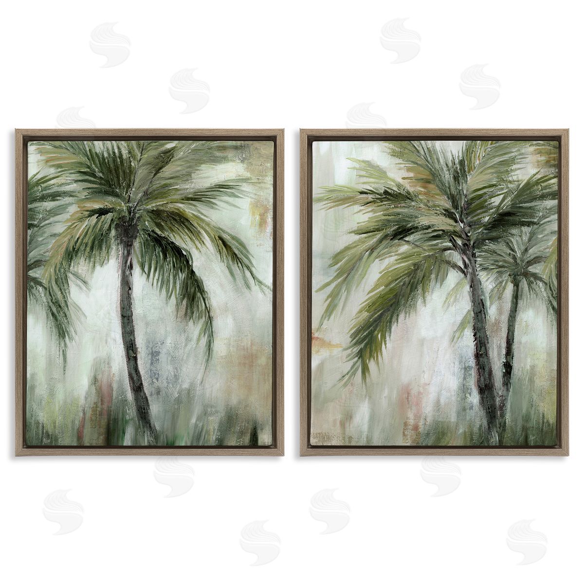 Palm Trees Impressions Brown Floating Frame Canvas Wall Art, Home Decor by Nan