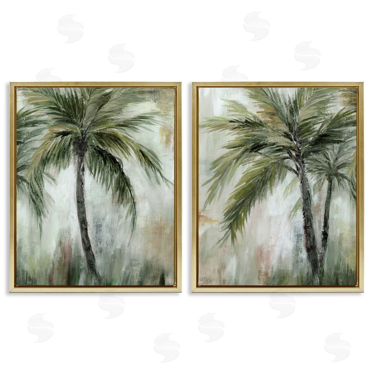 Palm Trees Impressions Gold Floating Frame Canvas Wall Art, Home Decor by Nan