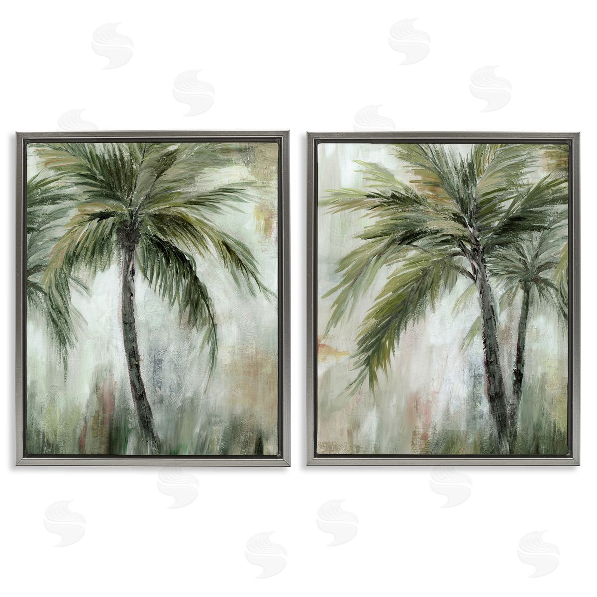Palm Trees Impressions Grey Floating Frame Canvas Wall Art, Home Decor by Nan