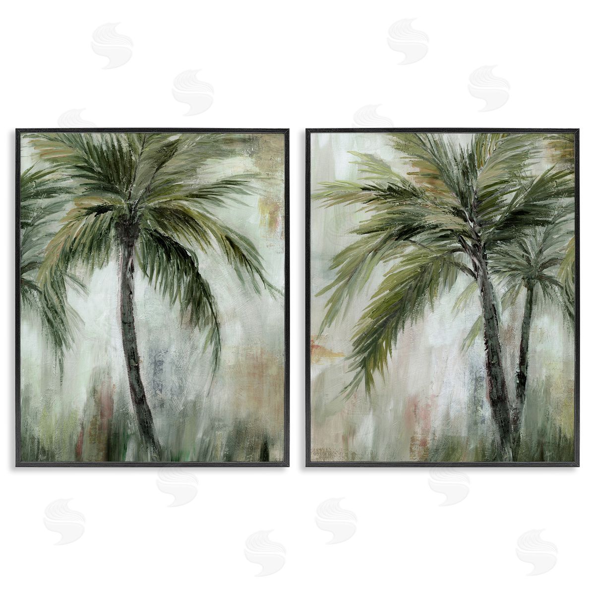 Palm Trees Impressions Black Frame Print Wall Art, Home Decor by Nan