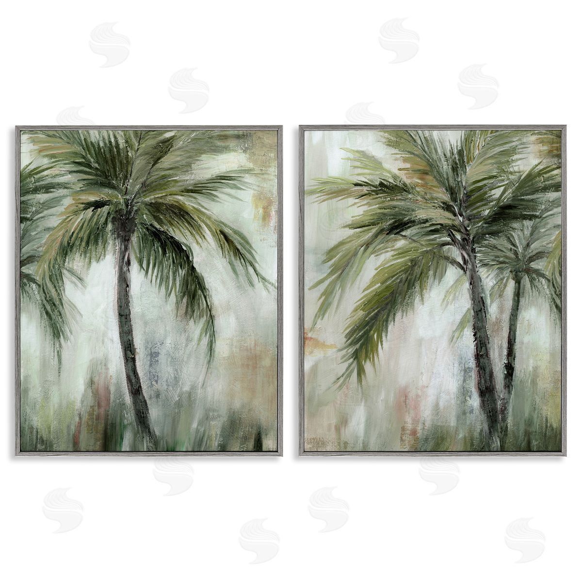 Palm Trees Impressions Grey Frame Print Wall Art, Home Decor by Nan