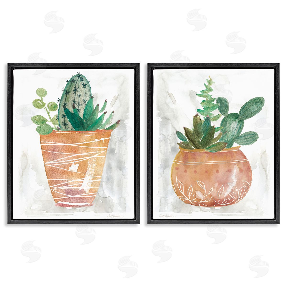 Boho Cacti & Succulents Black Floating Frame Canvas Wall Art, Home Decor by Carol Robinson