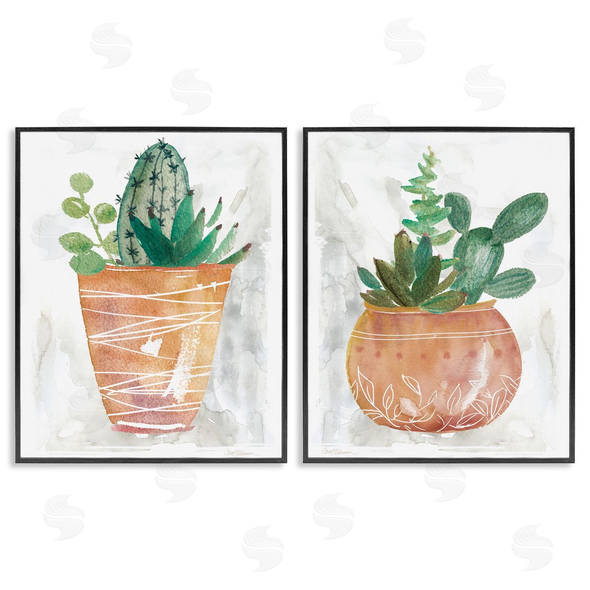 Boho Cacti & Succulents Black Frame Print Wall Art, Home Decor by Carol Robinson