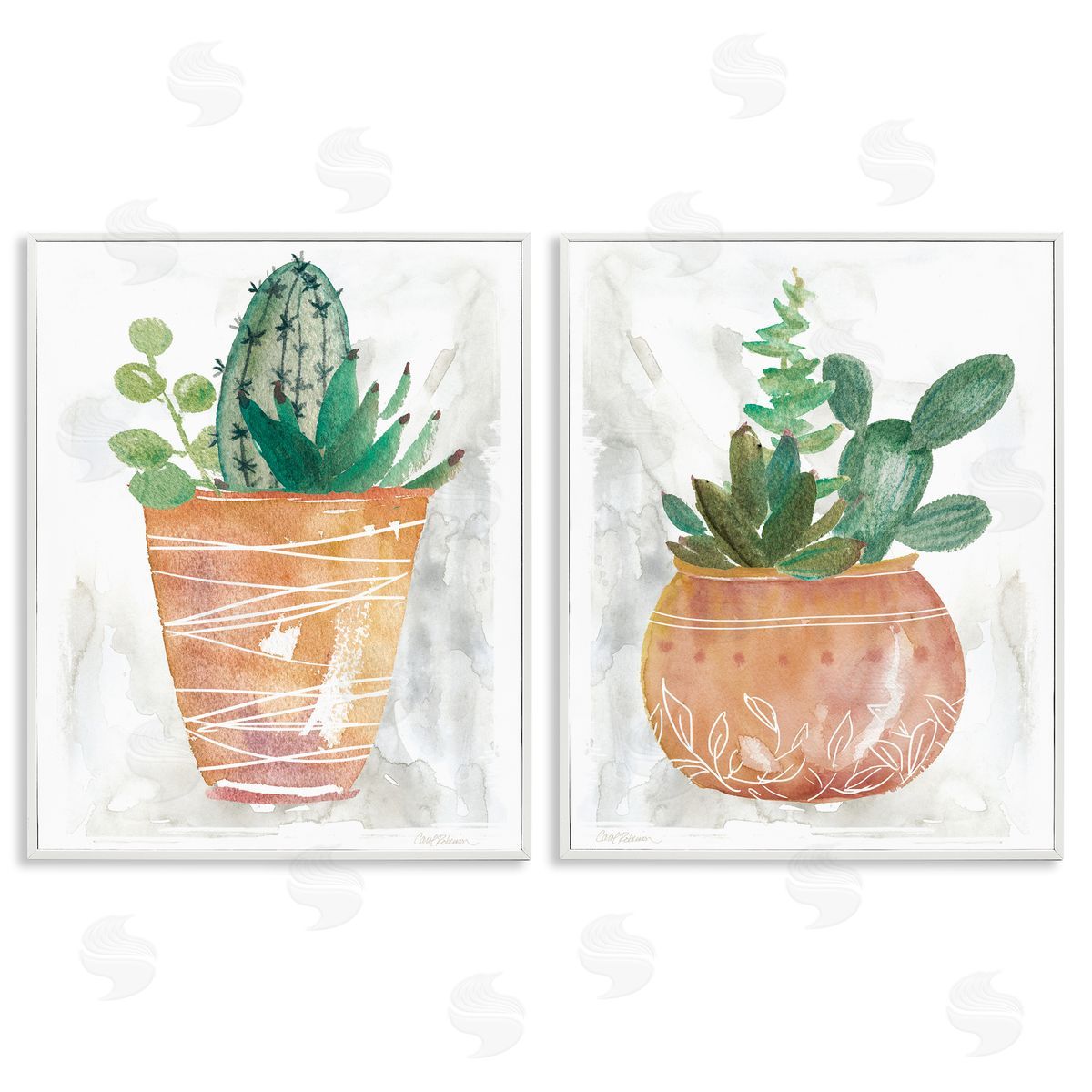 Boho Cacti & Succulents White Frame Print Wall Art, Home Decor by Carol Robinson