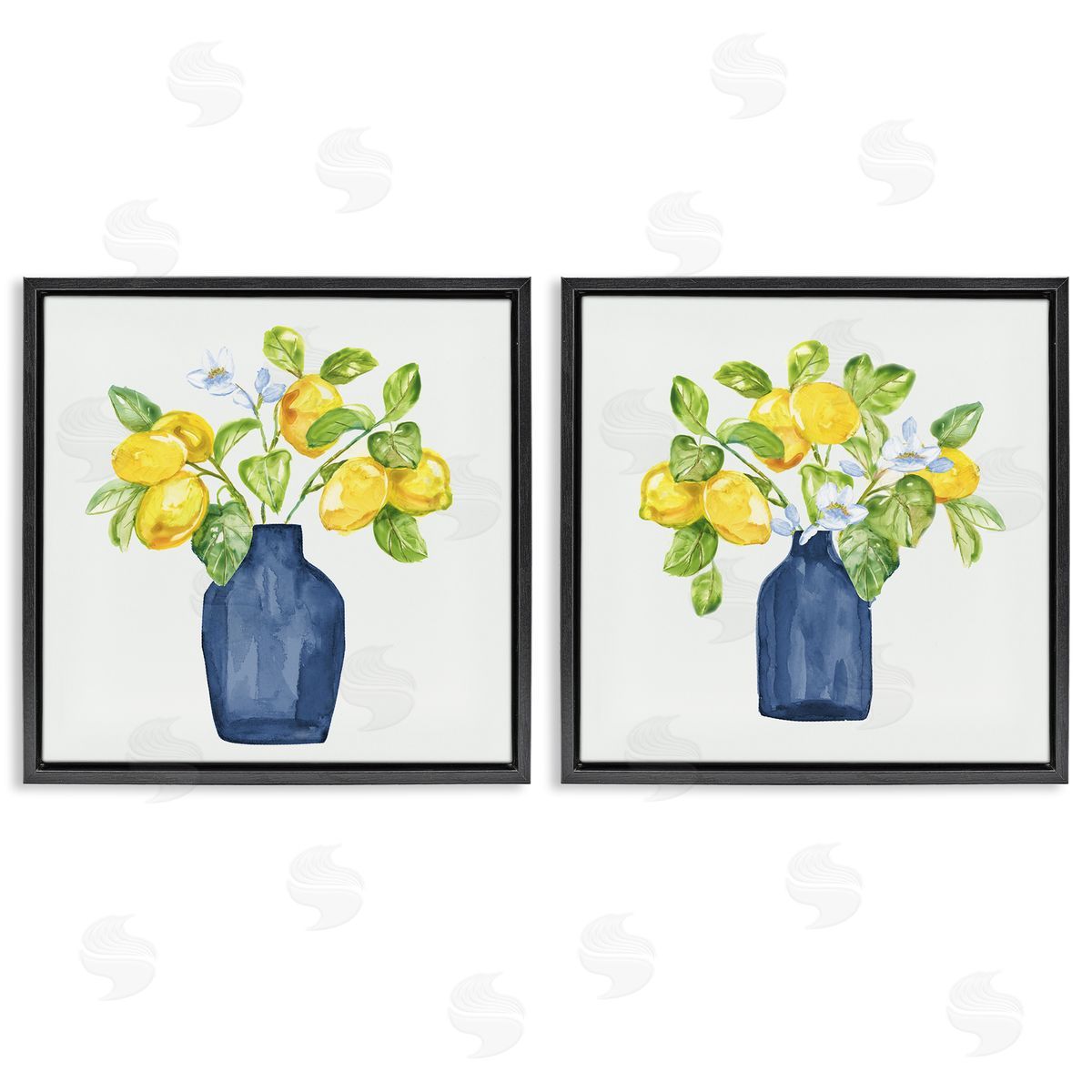 Lemon Branches in Vases Black Floating Frame Canvas Wall Art, Home Decor by Nan