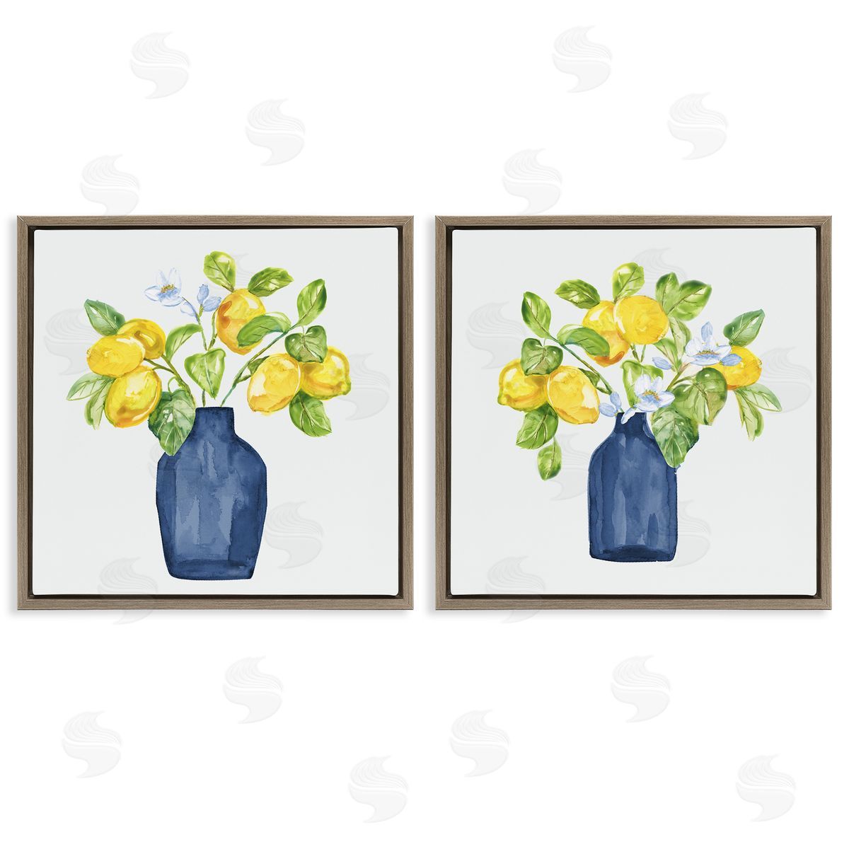 Lemon Branches in Vases Brown Floating Frame Canvas Wall Art, Home Decor by Nan