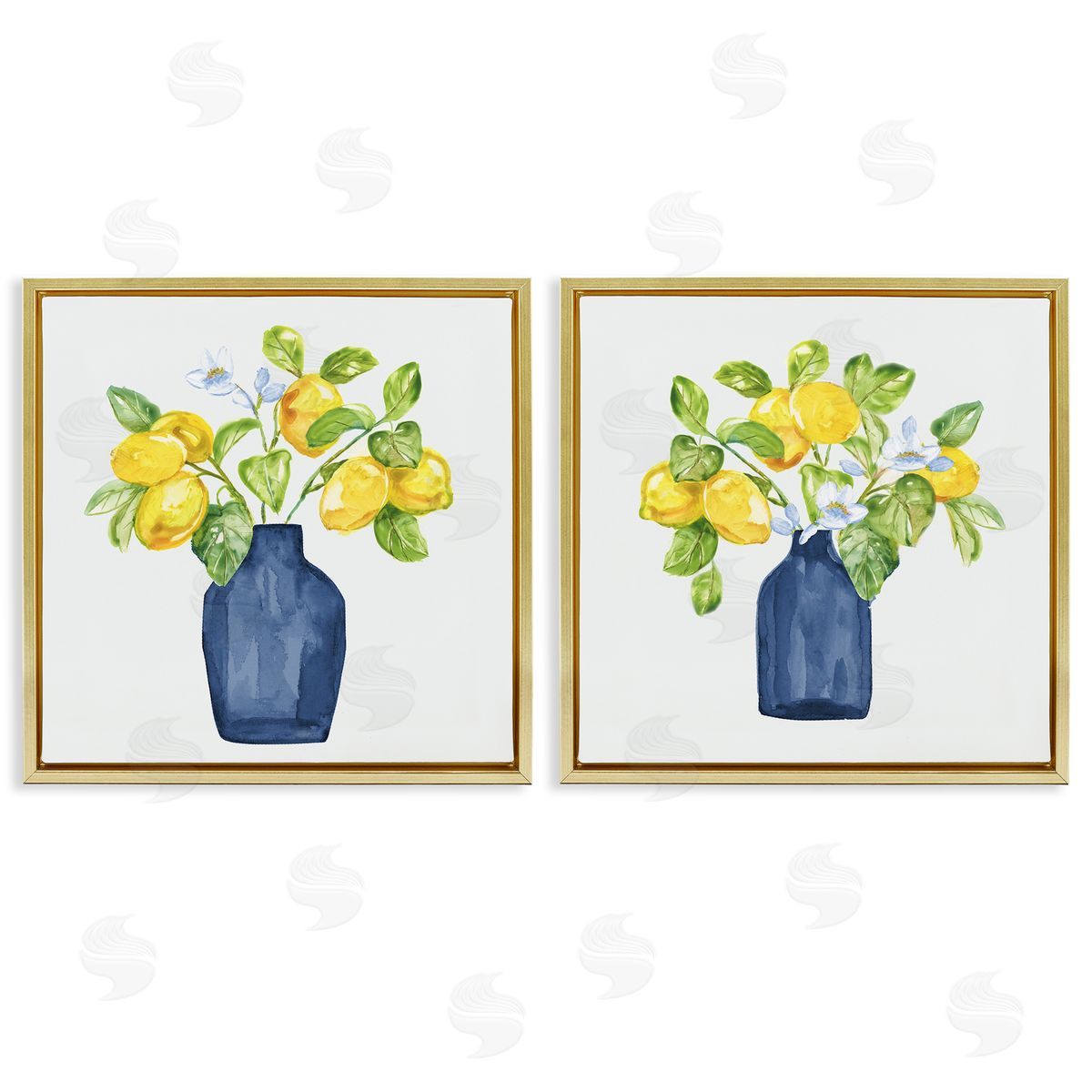 Lemon Branches in Vases Gold Floating Frame Canvas Wall Art, Home Decor by Nan