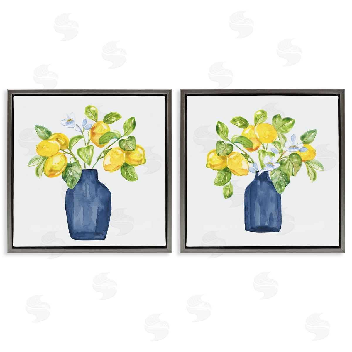 Lemon Branches in Vases Grey Floating Frame Canvas Wall Art, Home Decor by Nan