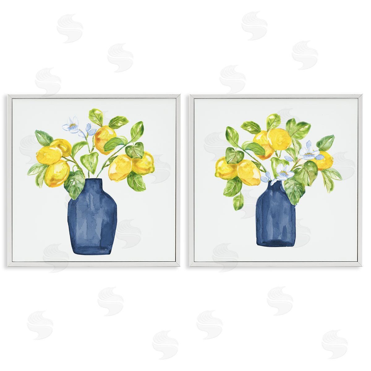 Lemon Branches in Vases White Frame Print Wall Art, Home Decor by Nan