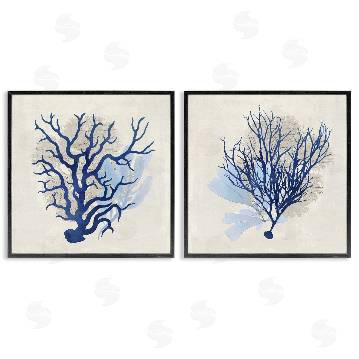 Blue Coral Branches Black Frame Print Wall Art, Home Decor by Susan Arnot