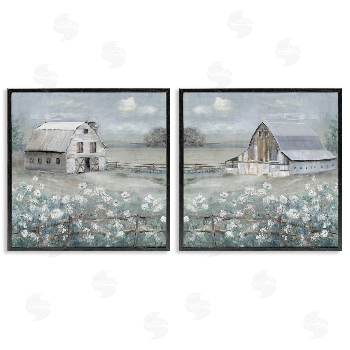 Country Meadows with Barns Black Frame Print Wall Art, Home Decor by Sally Swatland