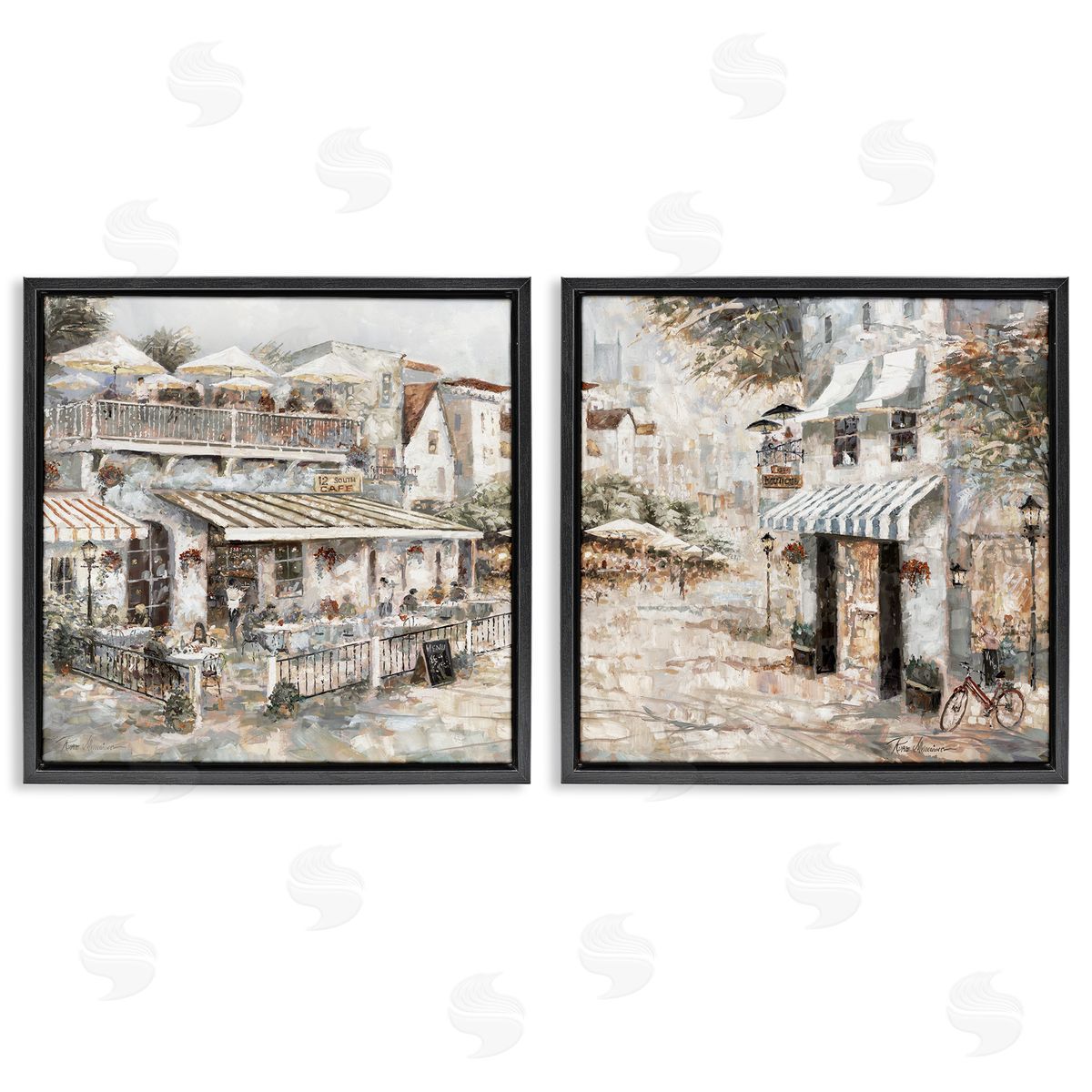 Town Bistros Architecture Black Floating Frame Canvas Wall Art, Home Decor by Ruane Manning