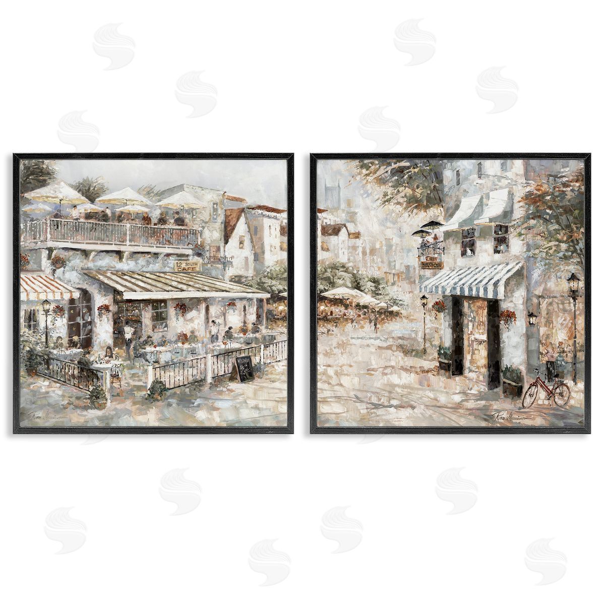 Town Bistros Architecture Black Frame Print Wall Art, Home Decor by Ruane Manning