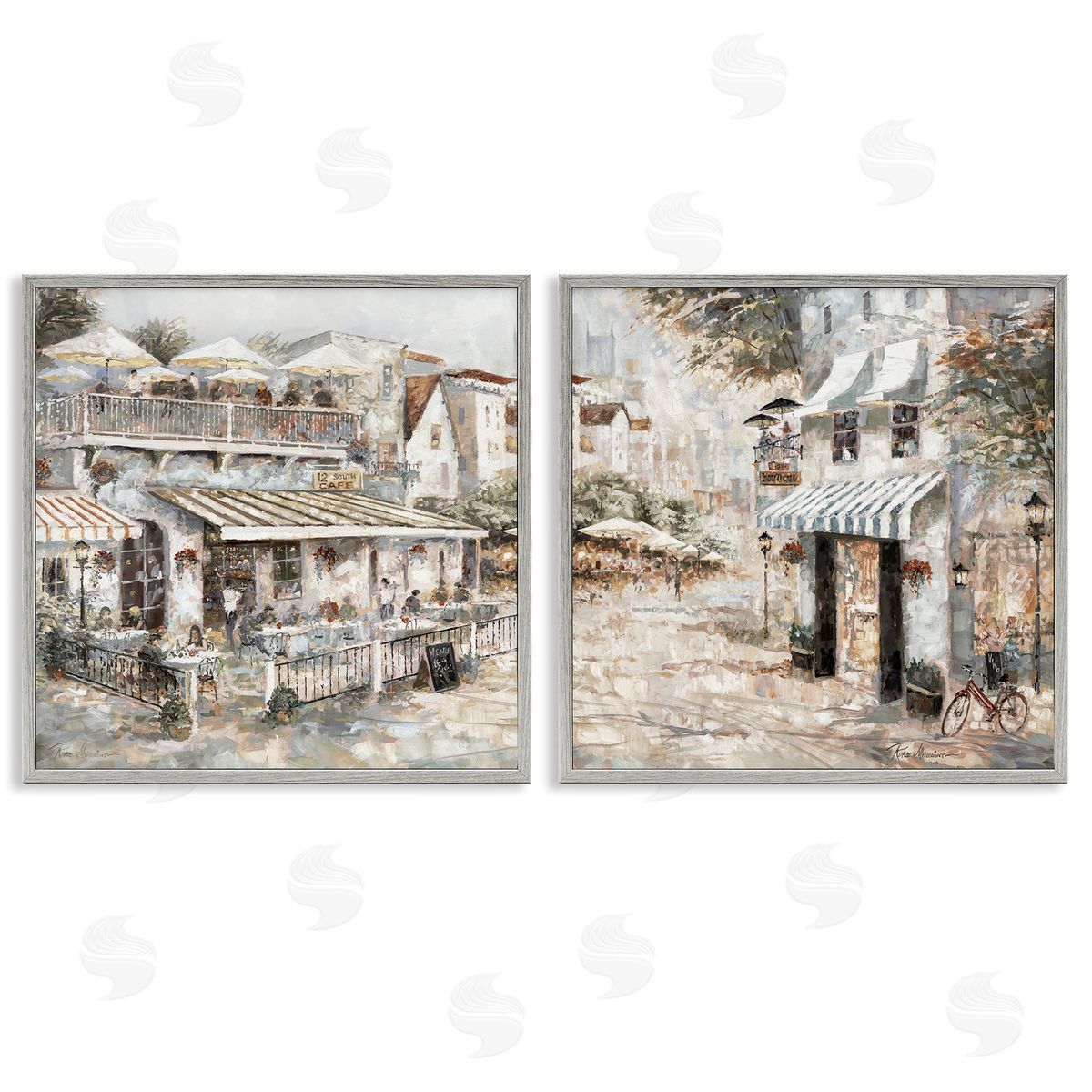 Town Bistros Architecture Grey Frame Print Wall Art, Home Decor by Ruane Manning