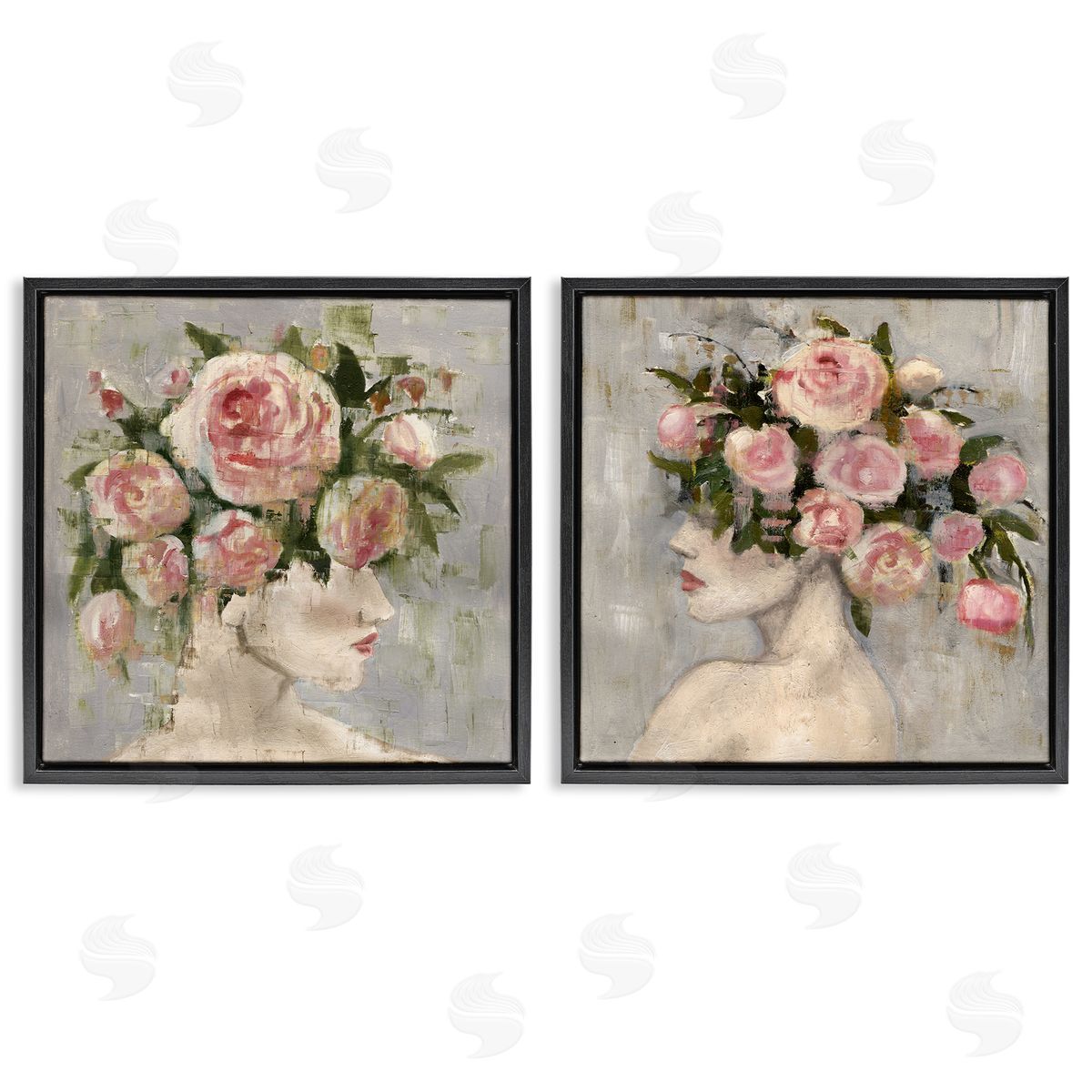 Surreal Women with Roses Black Floating Frame Canvas Wall Art, Home Decor by Charity Henderson