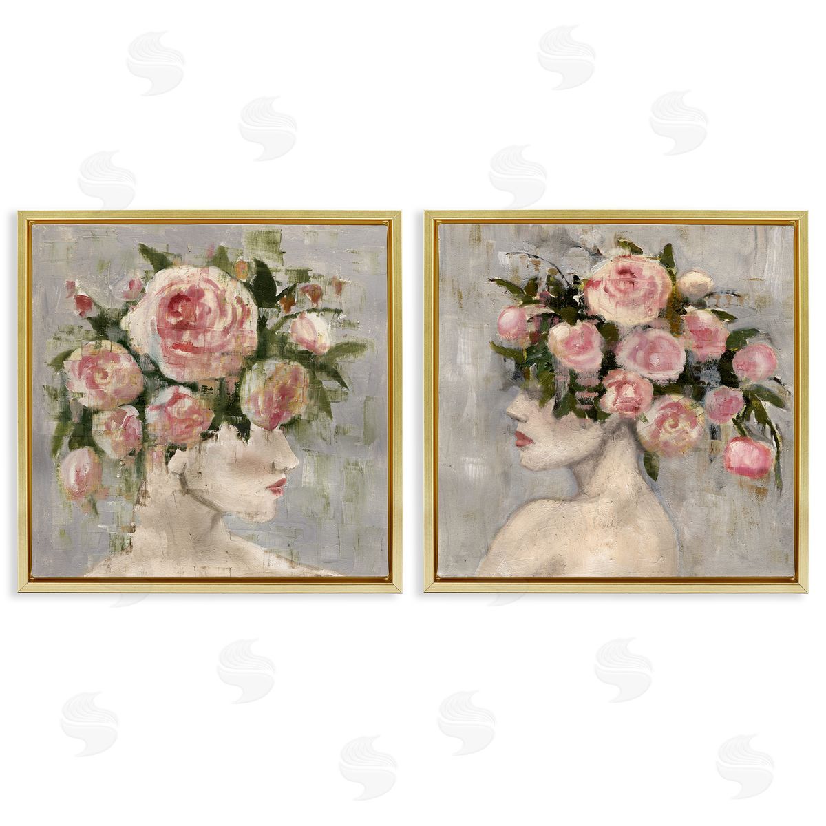 Surreal Women with Roses Gold Floating Frame Canvas Wall Art, Home Decor by Charity Henderson