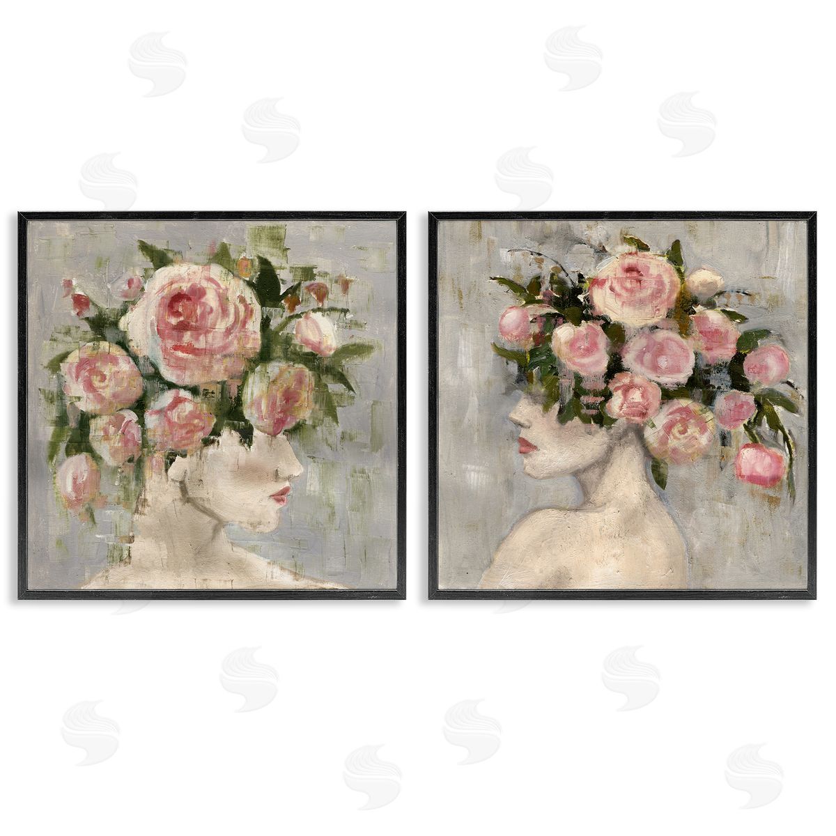 Surreal Women with Roses Black Frame Print Wall Art, Home Decor by Charity Henderson