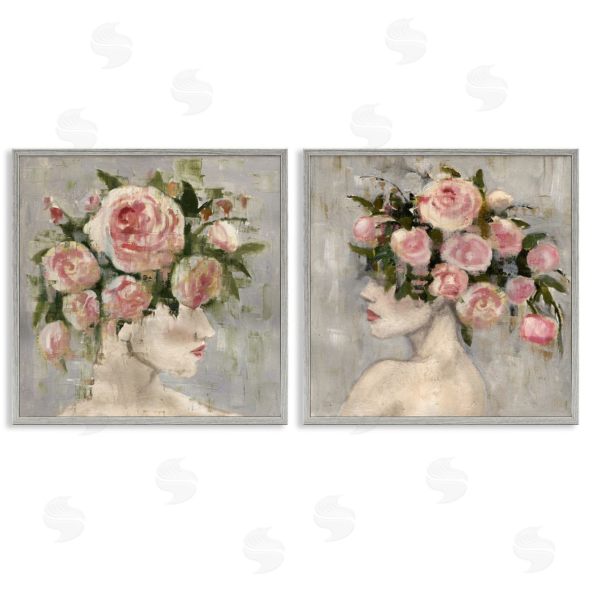 Surreal Women with Roses Grey Frame Print Wall Art, Home Decor by Charity Henderson