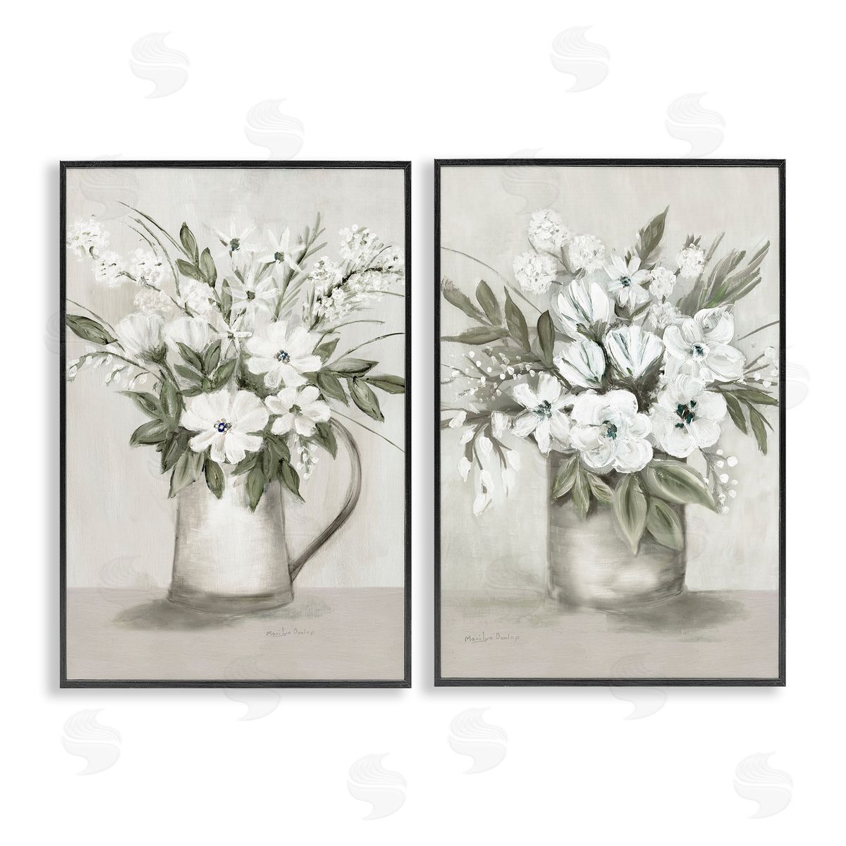 Country Vases with Bouquets Black Frame Print Wall Art, Home Decor by Marilyn Dunlap