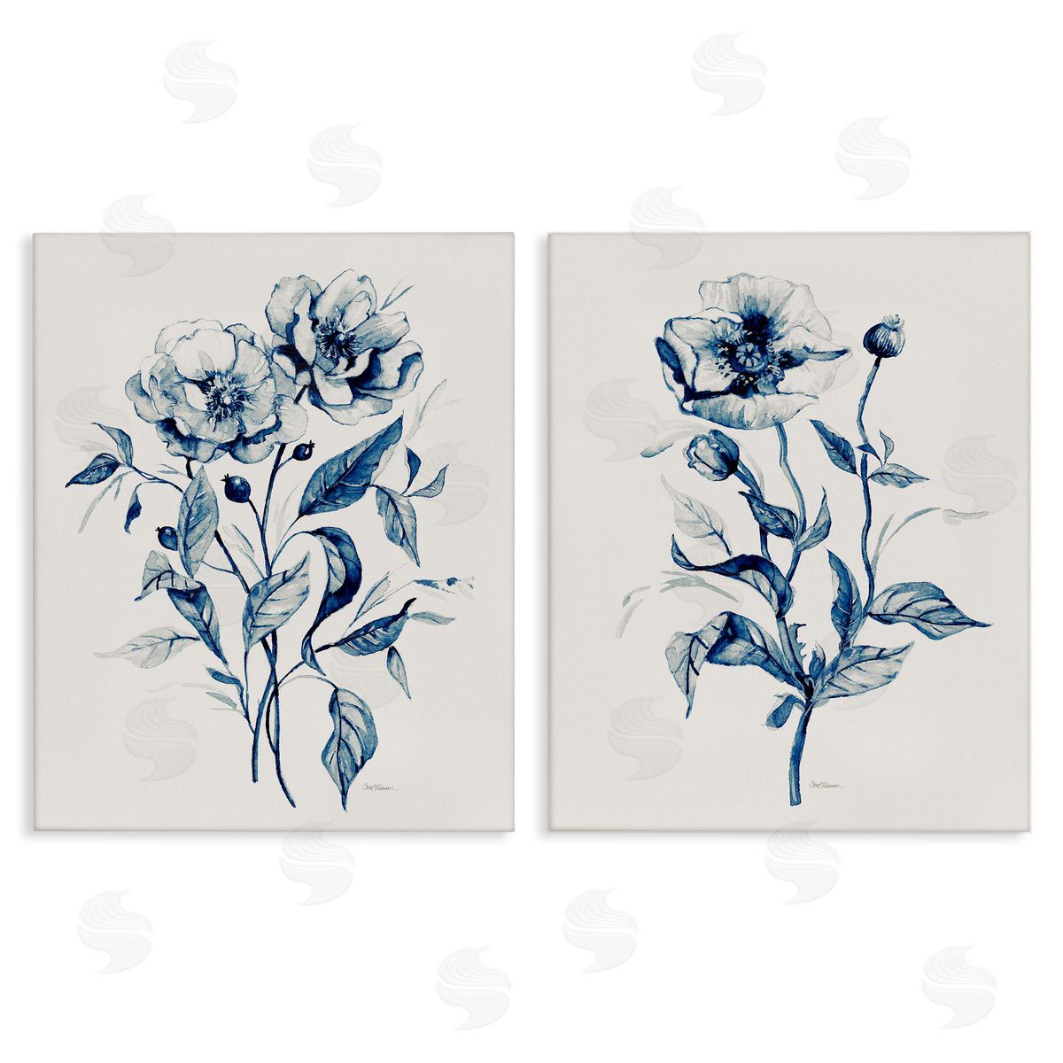 Blue Sketched Flowers Canvas Wall Art, Home Decor by Carol Robinson