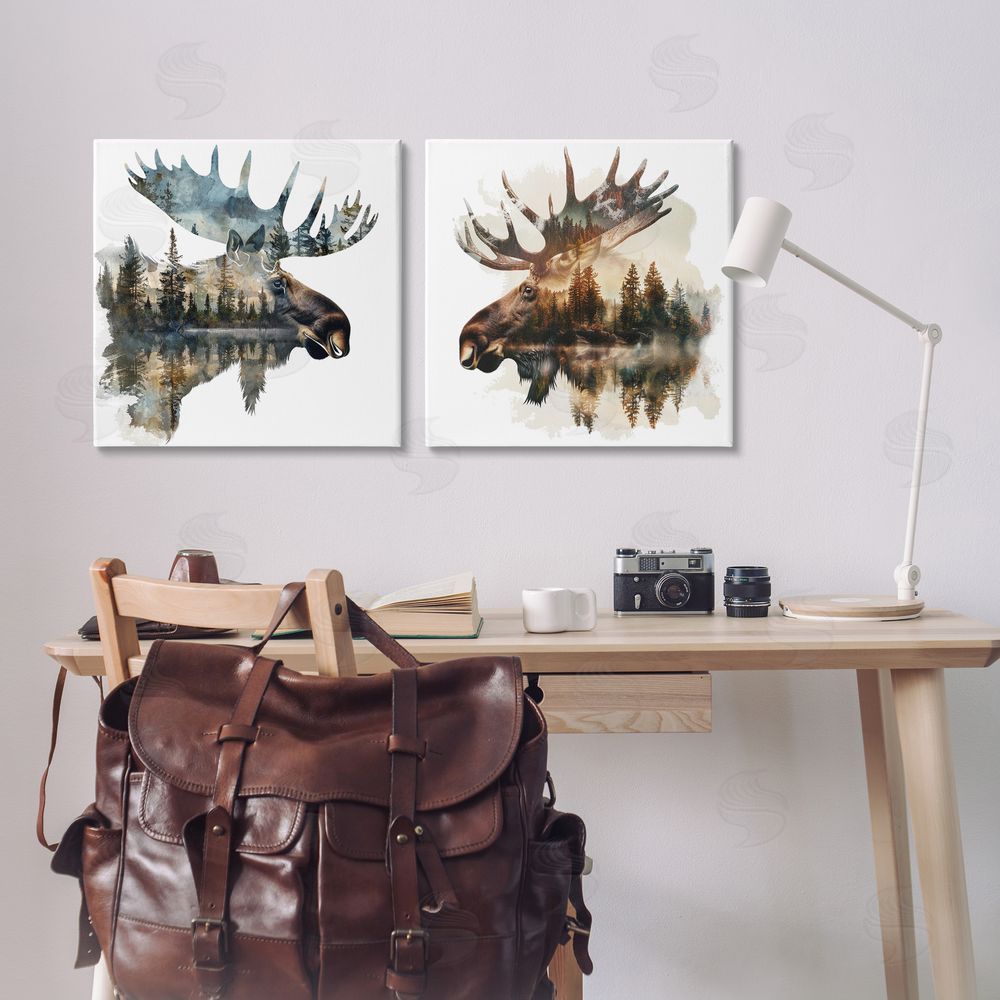 LSR Design Studio Woodland Moose Forest Silhouettes Canvas Wall Art Print in Room