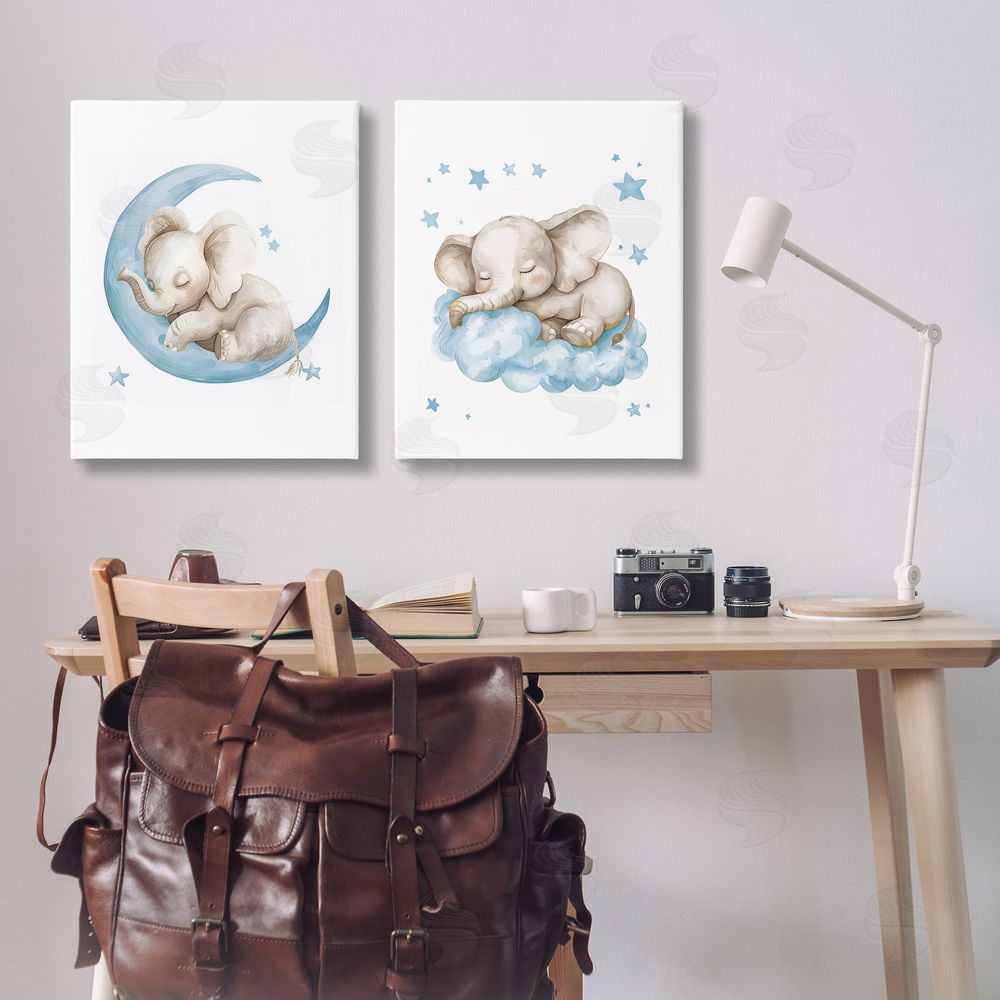 LSR Design Studio Blue Sleepy Elephant Canvas Wall Art Print in Room
