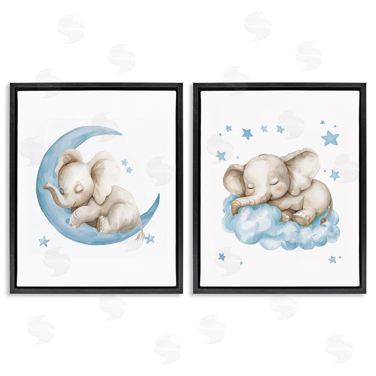 LSR Design Studio Blue Sleepy Elephant Black Floating Frame Canvas Wall Art Print