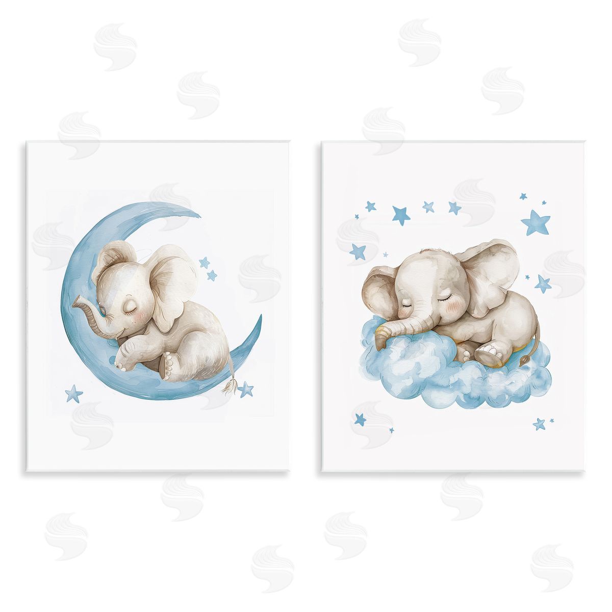 LSR Design Studio Blue Sleepy Elephant Wooden Wall Plaque Art Print