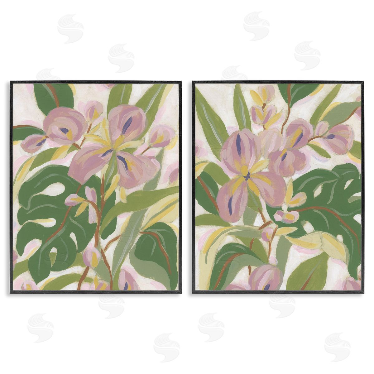 Tropical Irises Abstraction Black Frame Print Wall Art, Home Decor by June Erica Vess