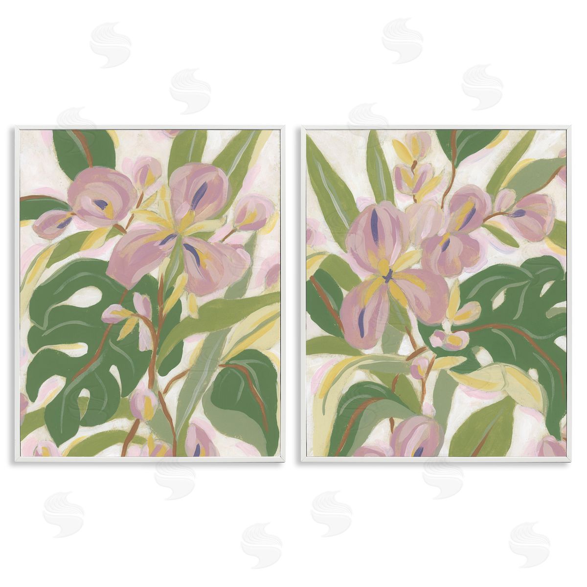 Tropical Irises Abstraction White Frame Print Wall Art, Home Decor by June Erica Vess