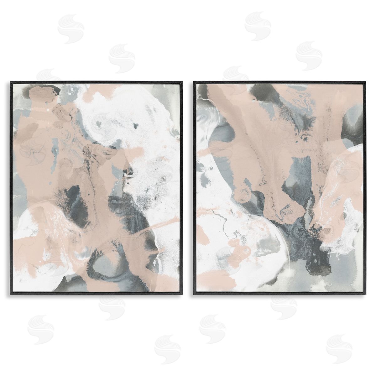Beige & Gray Splashes Black Frame Print Wall Art, Home Decor by June Erica Vess