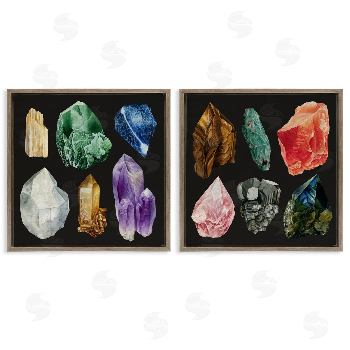 Various Gemstones on Black Brown Floating Frame Canvas Wall Art, Home Decor by Grace Popp