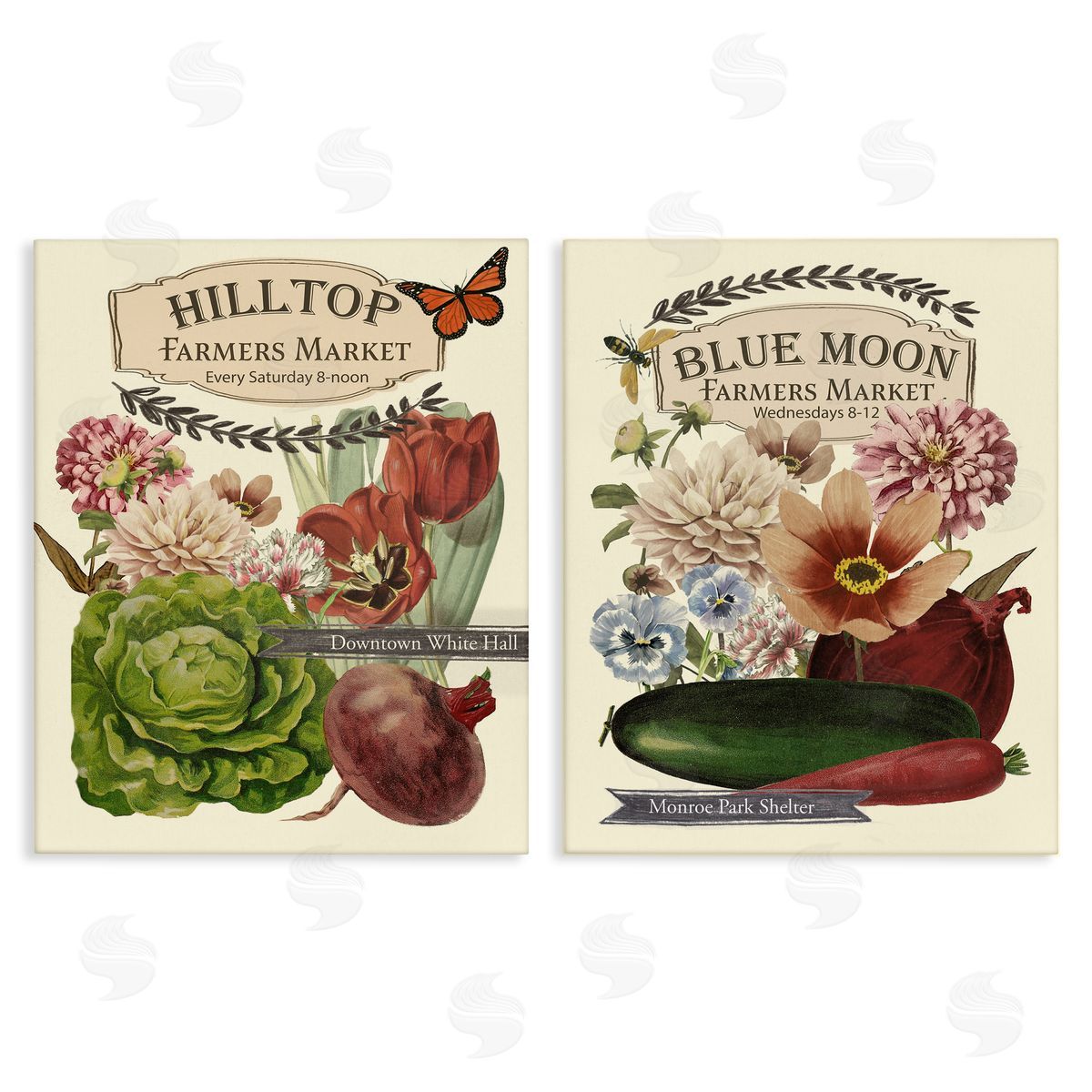 Vintage Farmers Markets Canvas Wall Art, Home Decor by Vision Studio