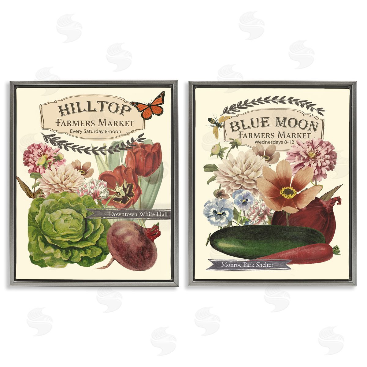 Vintage Farmers Markets Grey Floating Frame Canvas Wall Art, Home Decor by Vision Studio