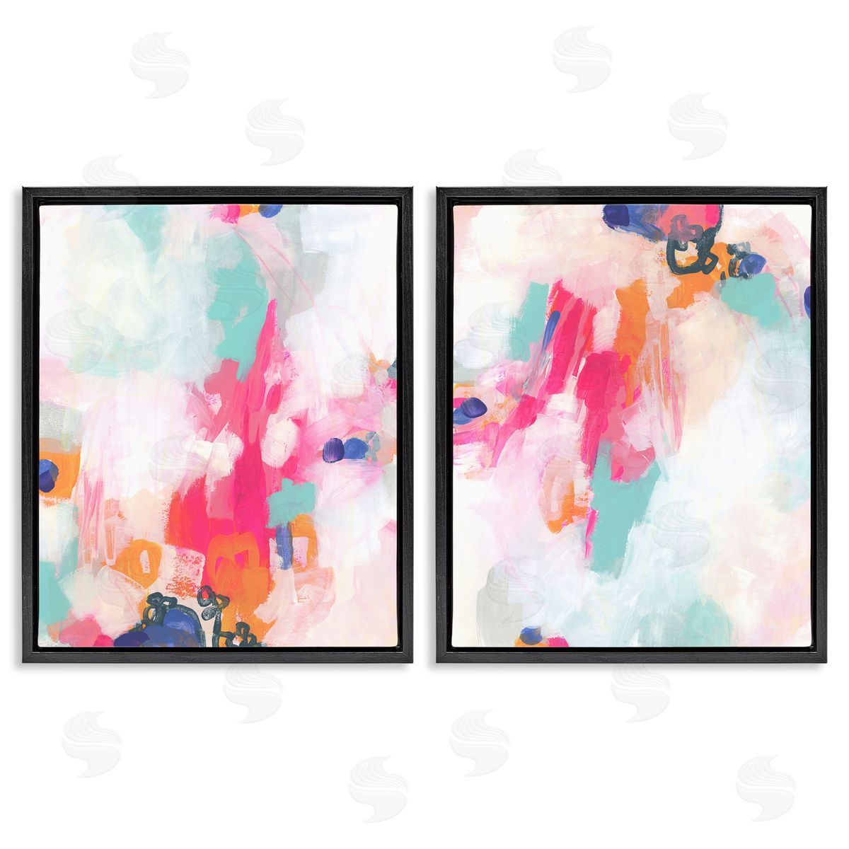Pink & Pastel Splotches Black Floating Frame Canvas Wall Art, Home Decor by June Erica Vess