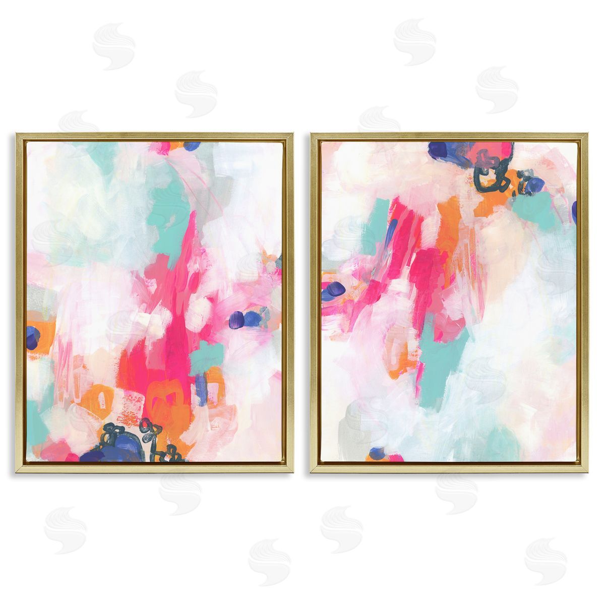 Pink & Pastel Splotches Gold Floating Frame Canvas Wall Art, Home Decor by June Erica Vess
