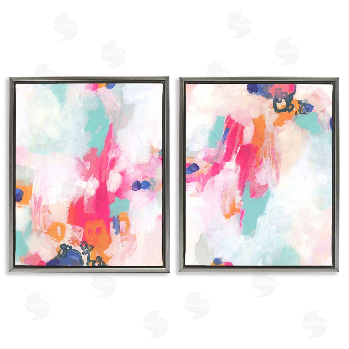 Pink & Pastel Splotches Grey Floating Frame Canvas Wall Art, Home Decor by June Erica Vess