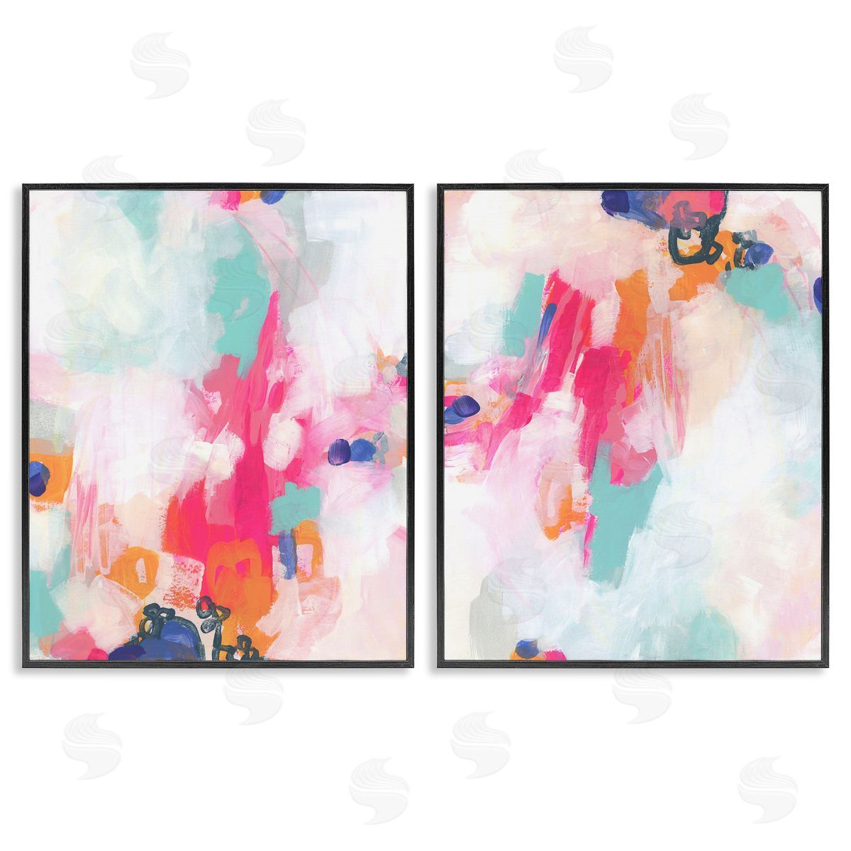 Pink & Pastel Splotches Black Frame Print Wall Art, Home Decor by June Erica Vess