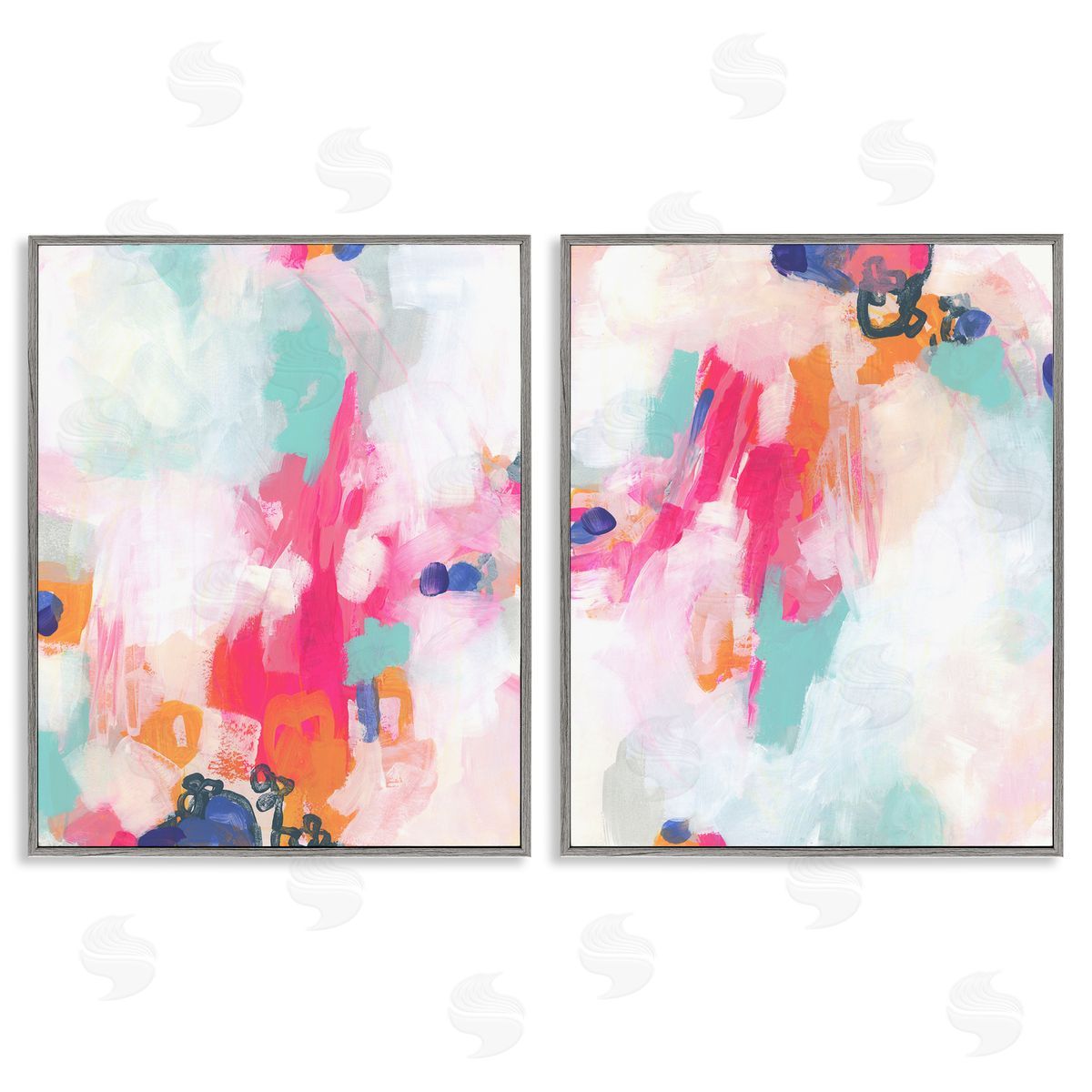 Pink & Pastel Splotches Grey Frame Print Wall Art, Home Decor by June Erica Vess