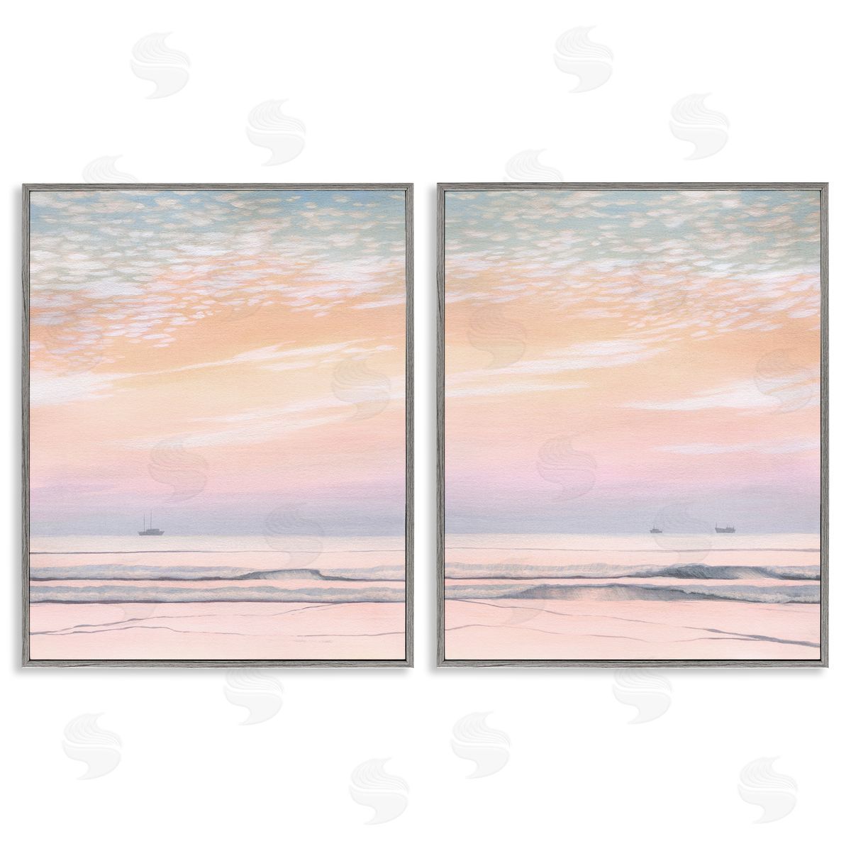 Peachy Coastal Sunrise Grey Frame Print Wall Art, Home Decor by Grace Popp