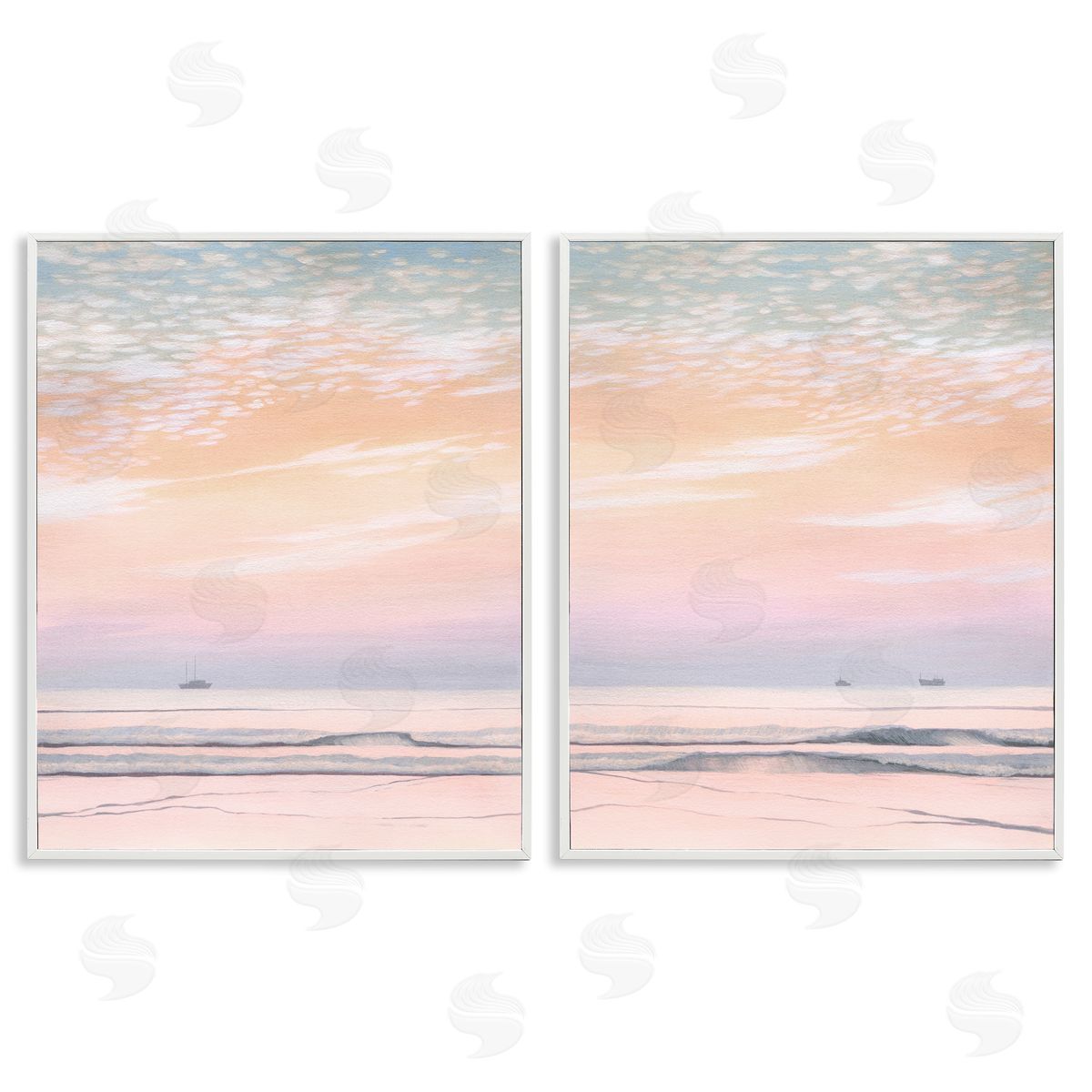 Peachy Coastal Sunrise White Frame Print Wall Art, Home Decor by Grace Popp