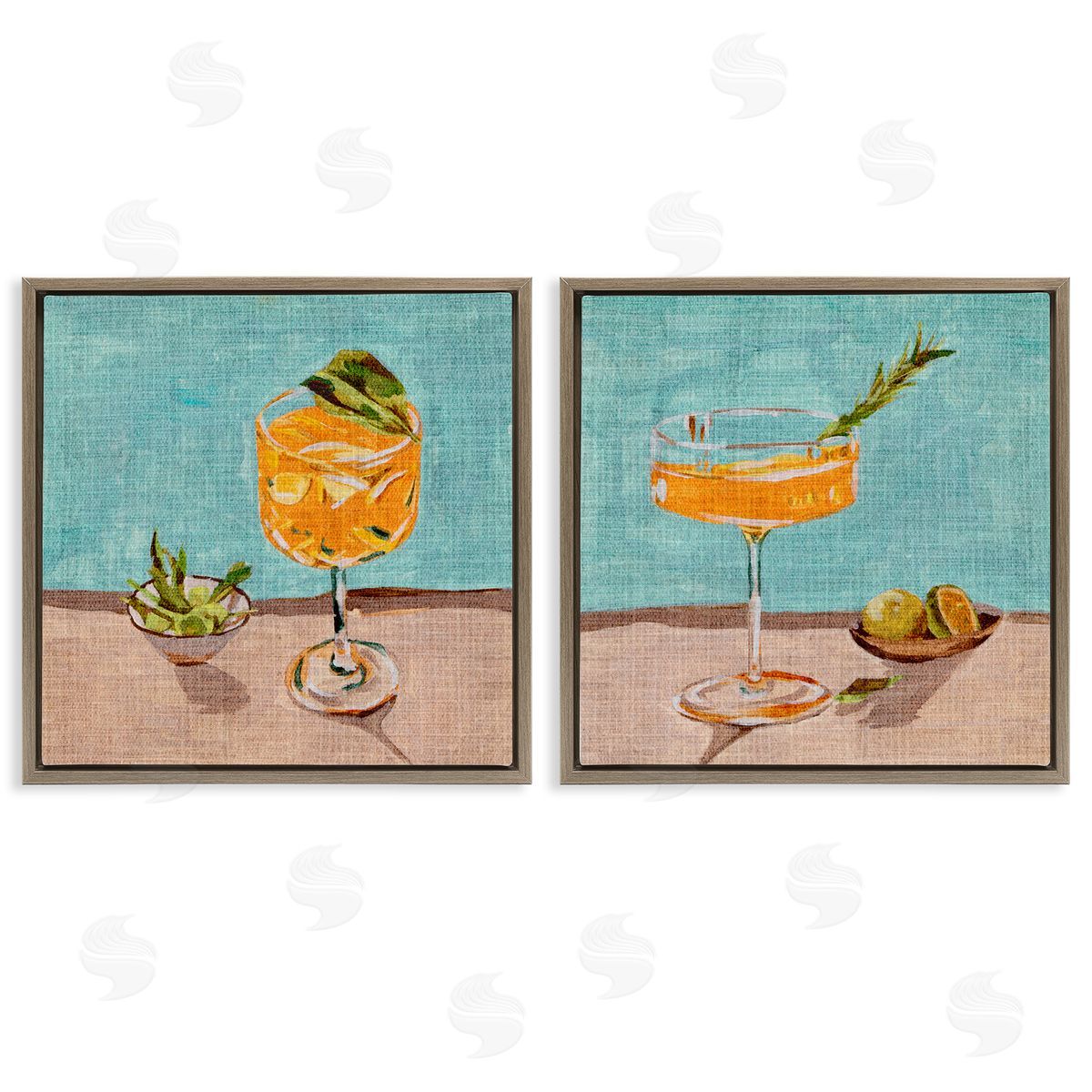 Orange Cocktail Still Lifes Brown Floating Frame Canvas Wall Art, Home Decor by Melissa Wang